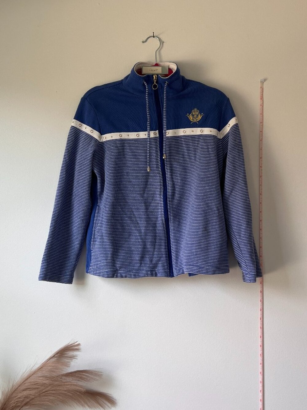 Draper’s & Damon’s Petites Blue Striped Zip Jacket PS Gold Crest